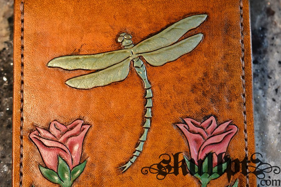 Stained Glass Dragonfly Hand-painted Leather Wallet